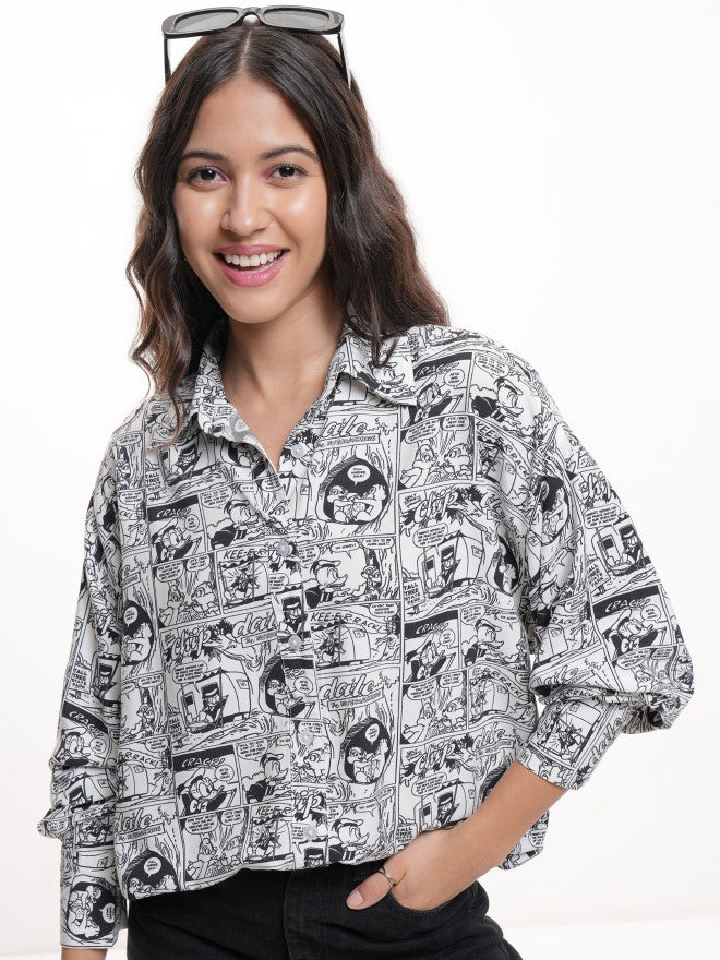 Disney By Tokyo Talkies Women White Chip And Dale Printed Casual Shirt - White - Image 7