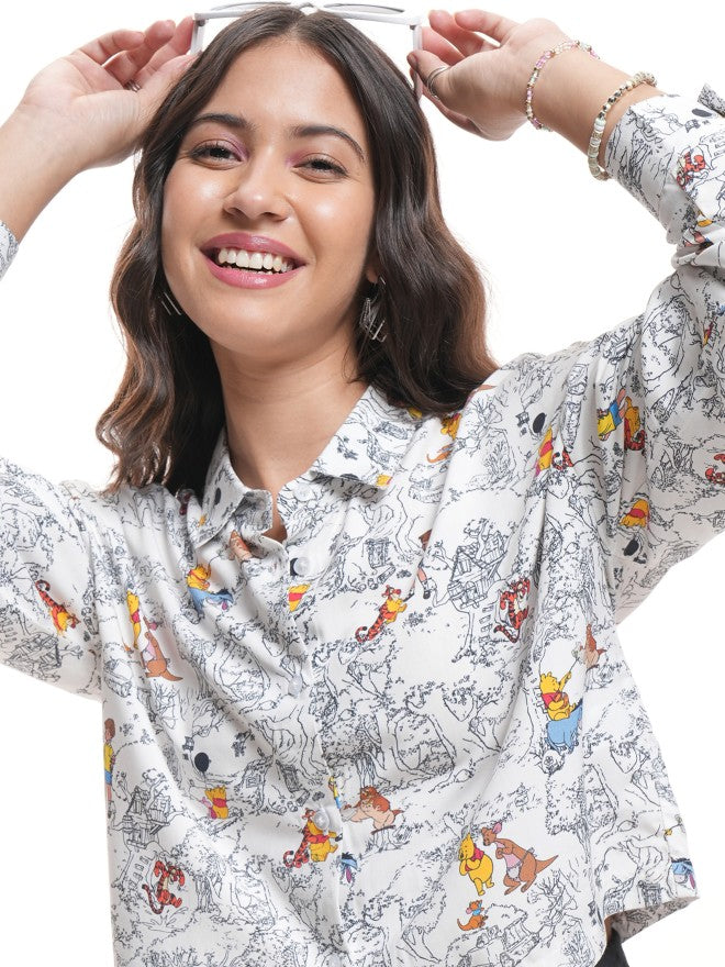 Disney By Tokyo Talkies Women White Winnie The Pooh Printed Casual Shirt - White - Image 1