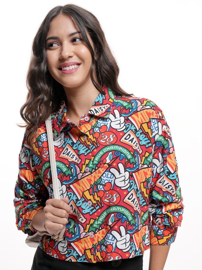 Disney By Tokyo Talkies Women Maroon Mickey And Friends Printed Casual Shirt - Maroon - Image 6