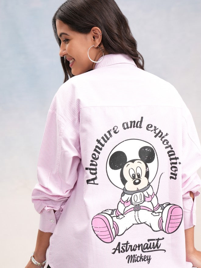 Disney By Tokyo Talkies Women Pink Mickey Mouse Printed Casual Shirt - Pink - Image 1