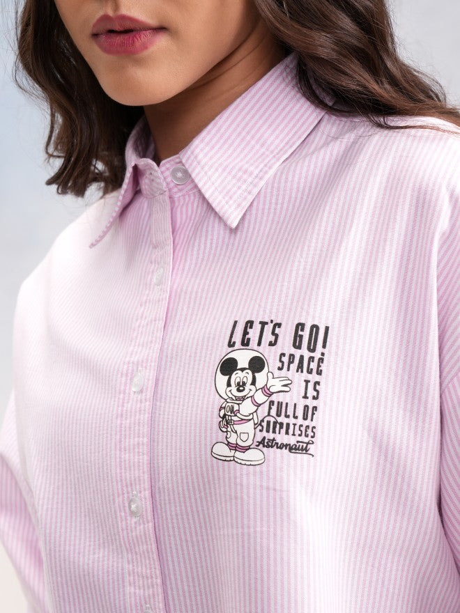 Disney By Tokyo Talkies Women Pink Mickey Mouse Printed Casual Shirt - Pink - Image 5