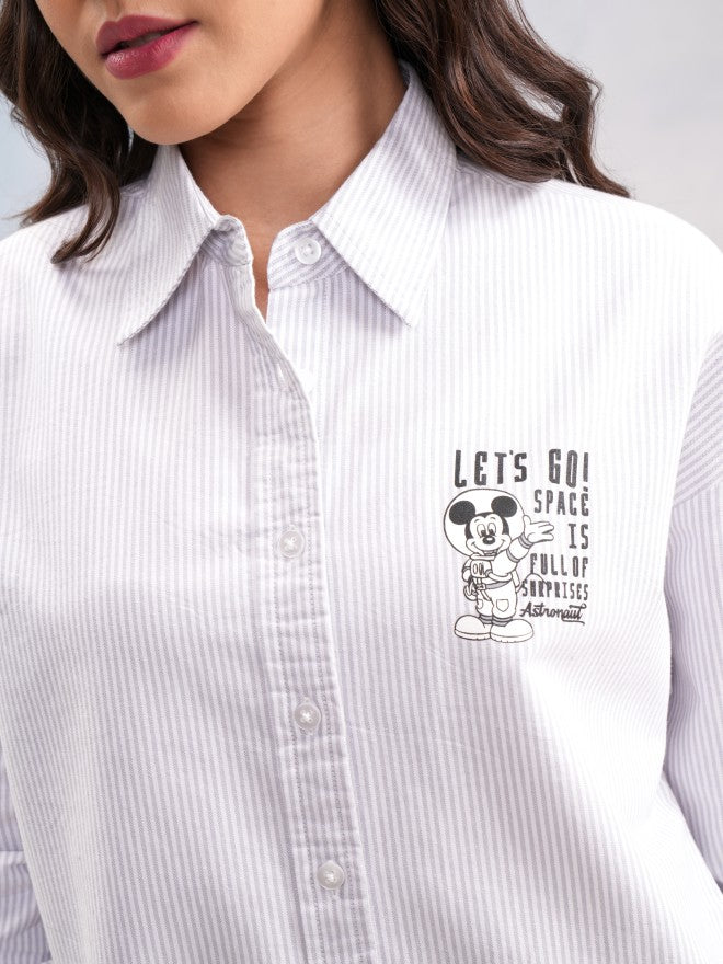 Disney By Tokyo Talkies Women Grey Mickey Mouse Printed Casual Shirt - Grey - Image 5