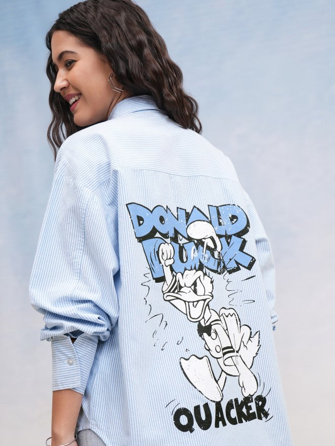 Disney By Tokyo Talkies Women Blue Donald Duck Printed Casual Shirt - Blue - Image 1
