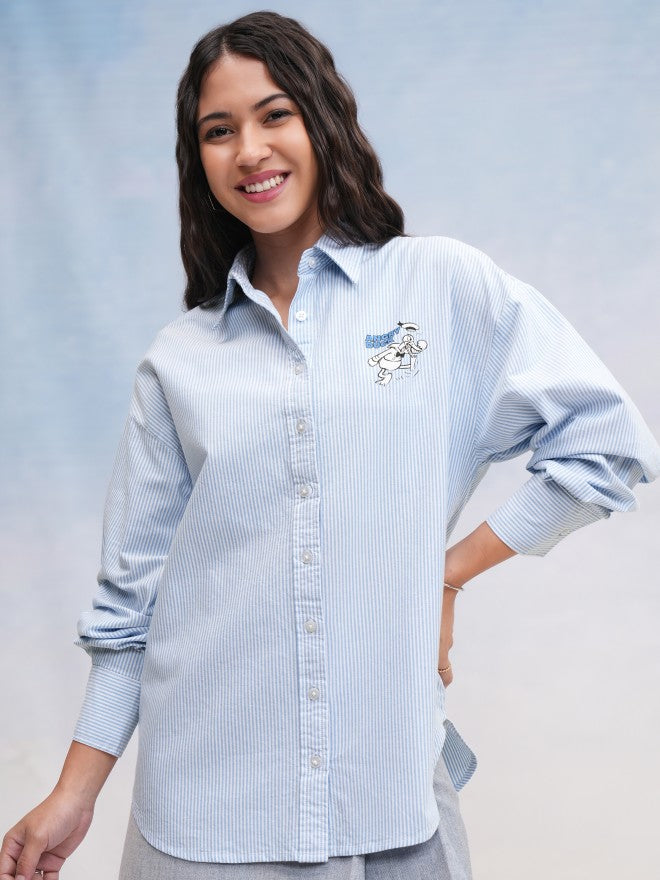 Disney By Tokyo Talkies Women Blue Donald Duck Printed Casual Shirt - Blue - Image 3