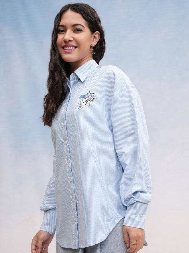 Disney By Tokyo Talkies Women Blue Donald Duck Printed Casual Shirt - Blue - Image 4