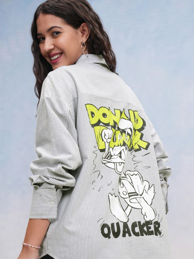 Disney By Tokyo Talkies Women Black Donald Duck Printed Casual Shirt - Black - Image 1