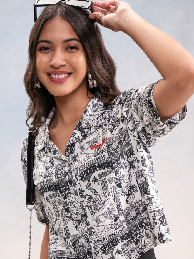 Marvel By Tokyo Talkies Women White Spider-Man Printed Casual Shirt - White - Image 1
