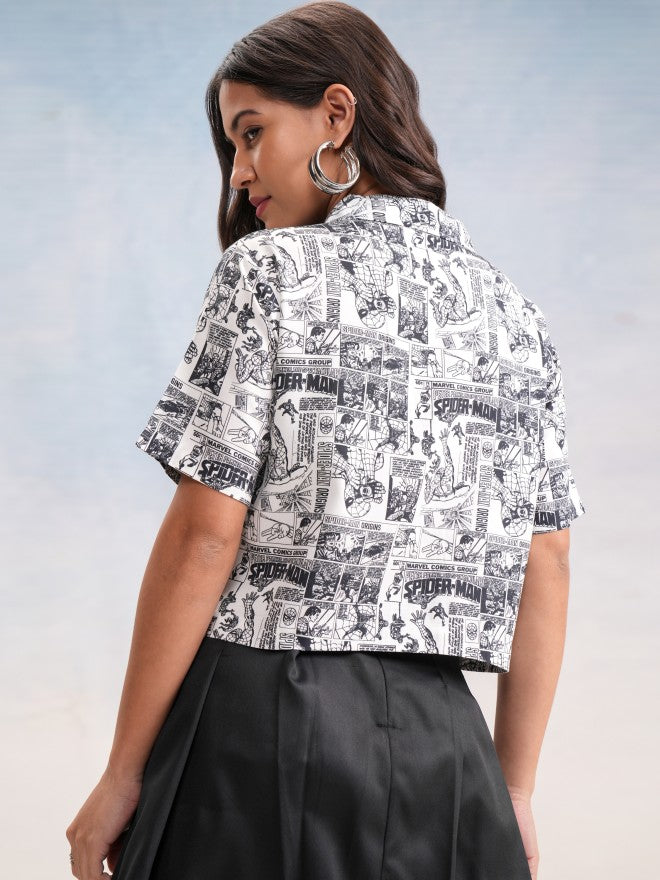 Marvel By Tokyo Talkies Women White Spider-Man Printed Casual Shirt - White - Image 3