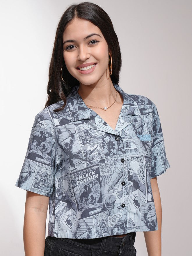 Marvel By Tokyo Talkies Women Black Black Panther Printed Casual Shirt - Black - Image 6