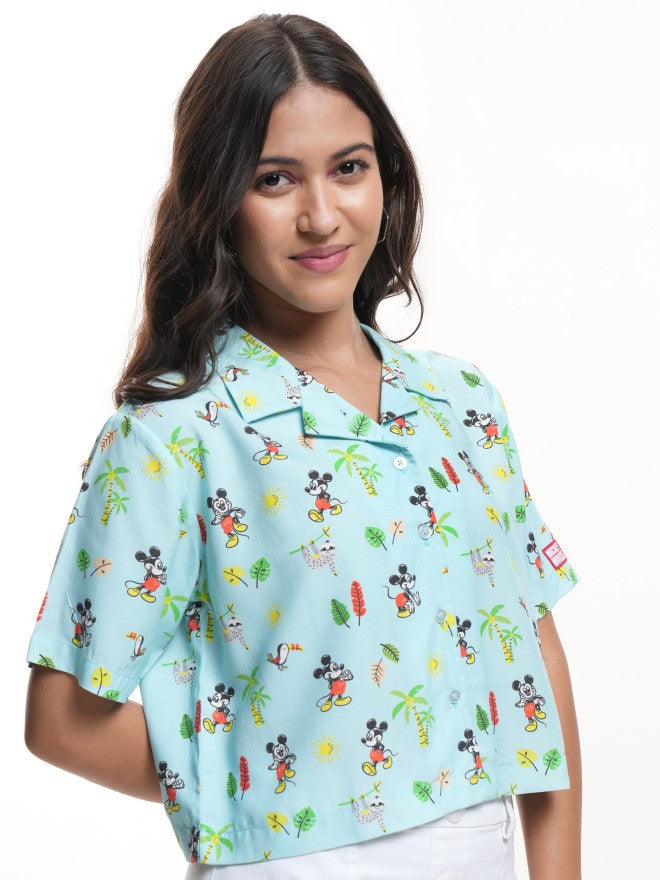 Disney By Tokyo Talkies Women Green Mickey Mouse Printed Casual Shirt - Green - Image 6