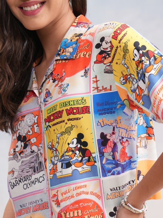 Disney By Tokyo Talkies Women Pink Mickey And Friends Printed Casual Shirt - Pink - Image 5