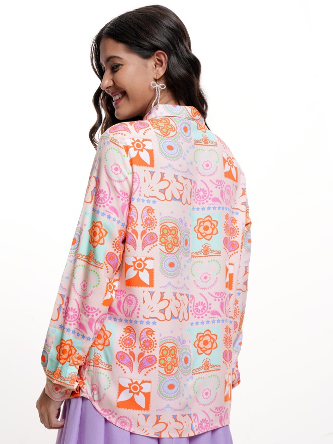 Disney By Tokyo Talkies Women Peach Mickey Mouse Printed Casual Shirt - Peach - Image 3