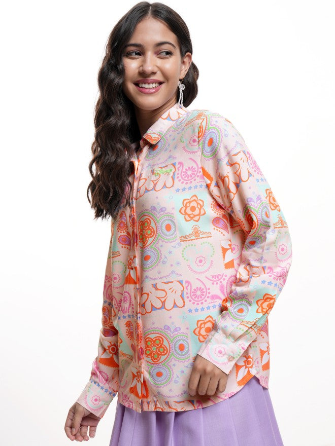 Disney By Tokyo Talkies Women Peach Mickey Mouse Printed Casual Shirt - Peach - Image 4