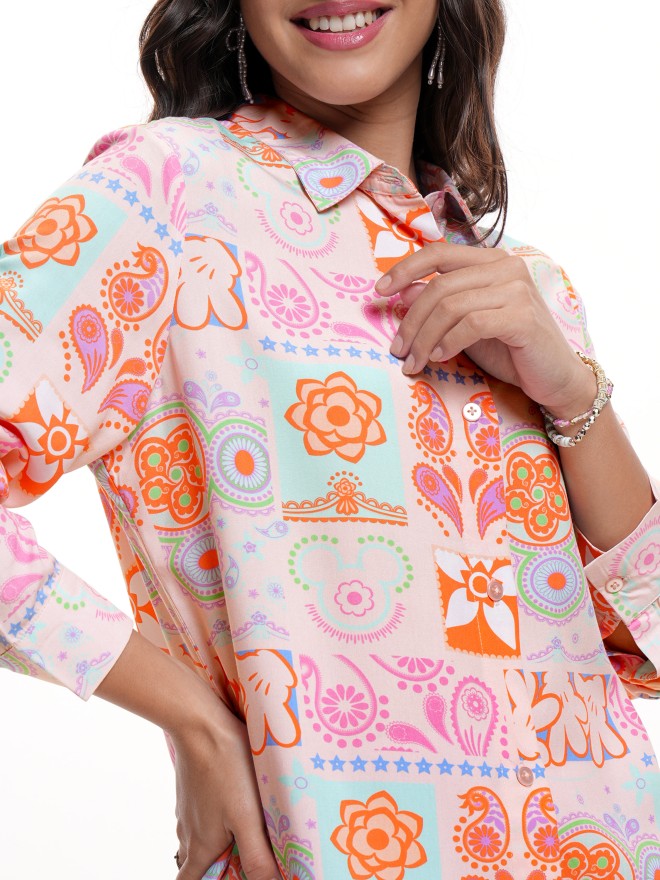Disney By Tokyo Talkies Women Peach Mickey Mouse Printed Casual Shirt - Peach - Image 5