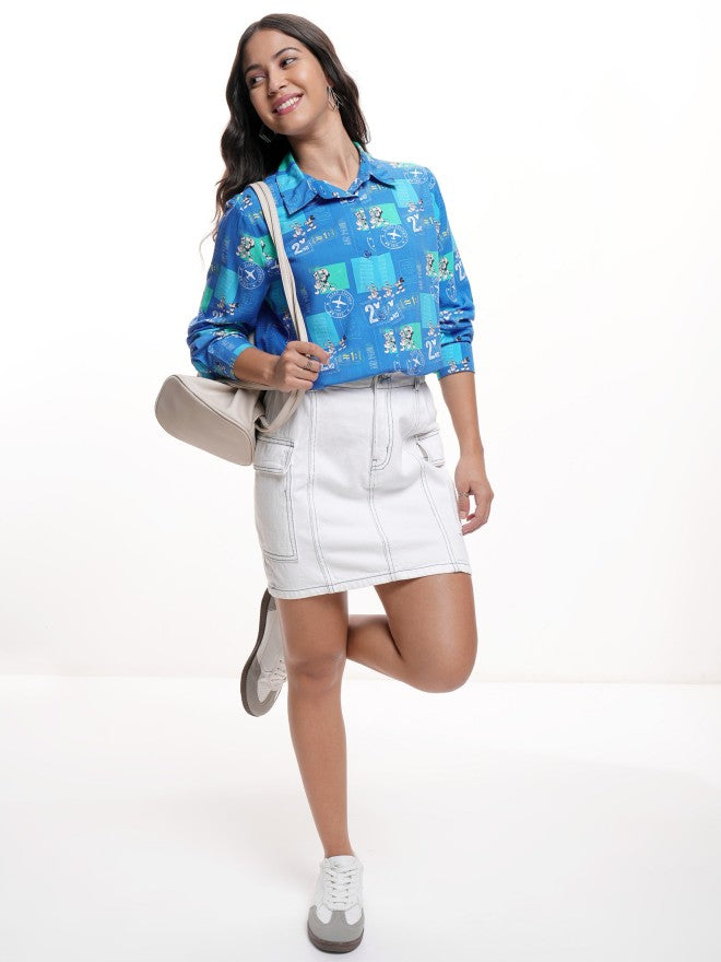 Disney By Tokyo Talkies Women Blue Mickey Mouse Printed Casual Shirt - Blue - Image 2