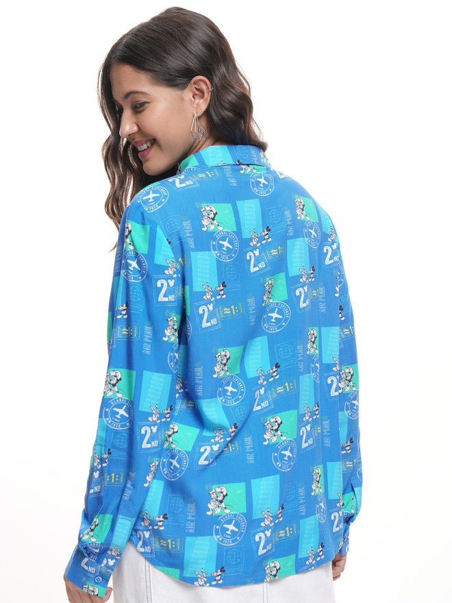 Disney By Tokyo Talkies Women Blue Mickey Mouse Printed Casual Shirt - Blue - Image 3