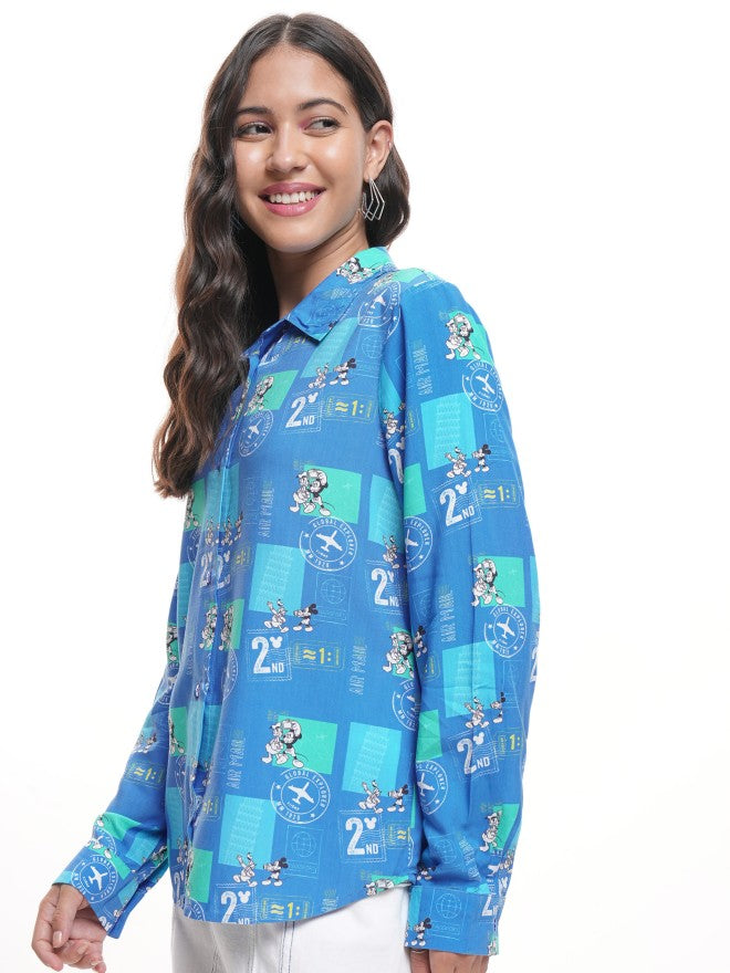 Disney By Tokyo Talkies Women Blue Mickey Mouse Printed Casual Shirt - Blue - Image 4