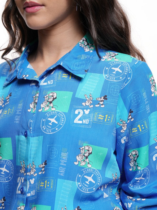 Disney By Tokyo Talkies Women Blue Mickey Mouse Printed Casual Shirt - Blue - Image 5