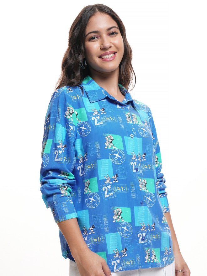 Disney By Tokyo Talkies Women Blue Mickey Mouse Printed Casual Shirt - Blue - Image 6