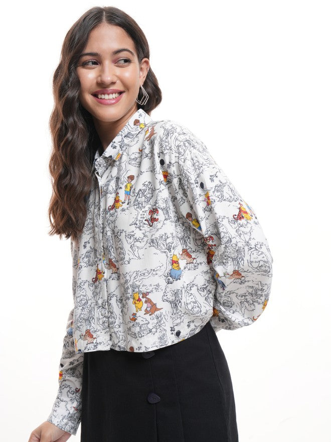 Disney By Tokyo Talkies Women White Winnie The Pooh Printed Casual Shirt - White - Image 4
