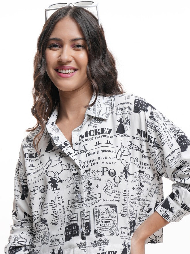 Disney By Tokyo Talkies Women White Disney Princess Printed Casual Shirt - White - Image 1