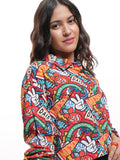 Disney By Tokyo Talkies Women Maroon Mickey And Friends Printed Casual Shirt - Maroon - Image 1