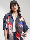 Disney By Tokyo Talkies Women Blue Snow White And Evil Queen Printed Casual Shirt - Blue - Image 1