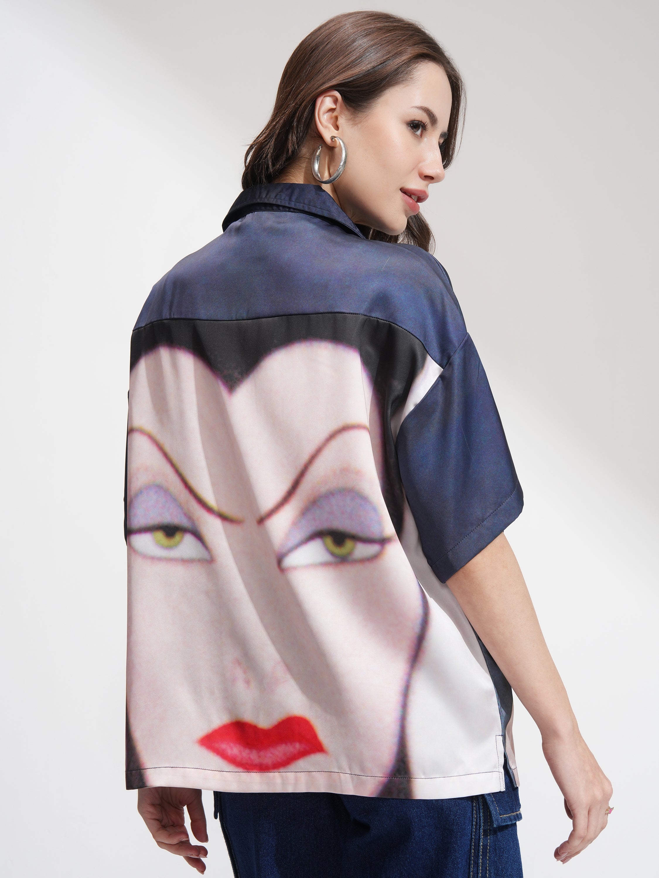 Disney By Tokyo Talkies Women Blue Snow White And Evil Queen Printed Casual Shirt - Blue - Image 3