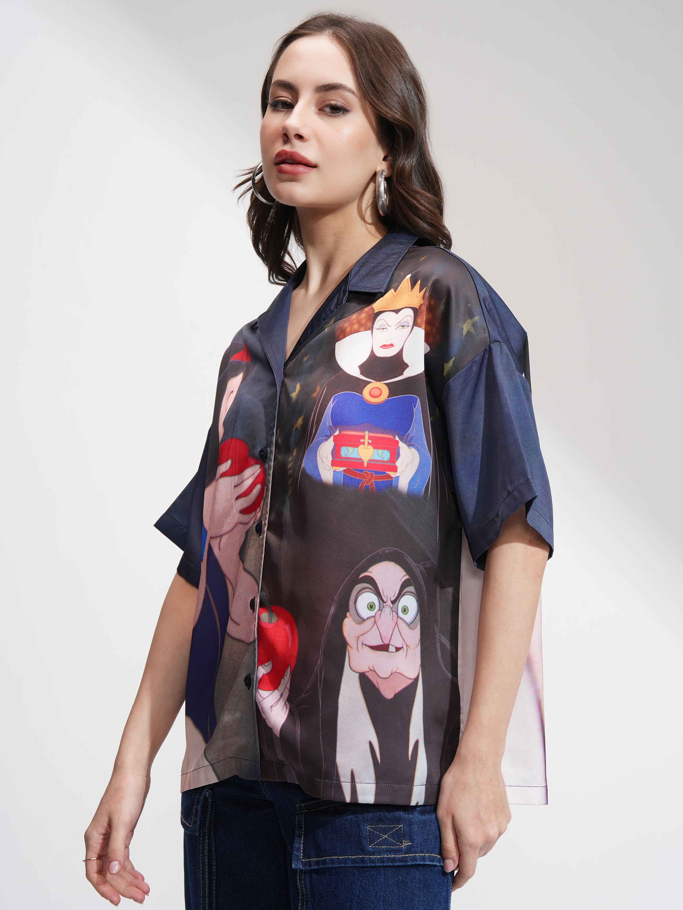 Disney By Tokyo Talkies Women Blue Snow White And Evil Queen Printed Casual Shirt - Blue - Image 4