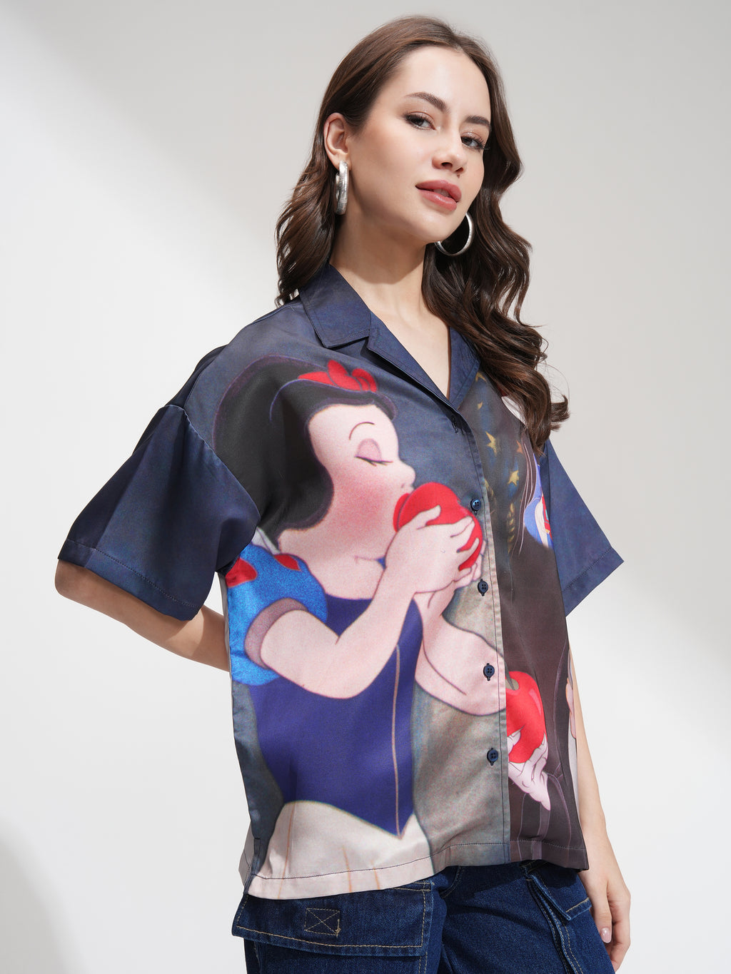 Disney By Tokyo Talkies Women Blue Snow White And Evil Queen Printed Casual Shirt - Blue - Image 6