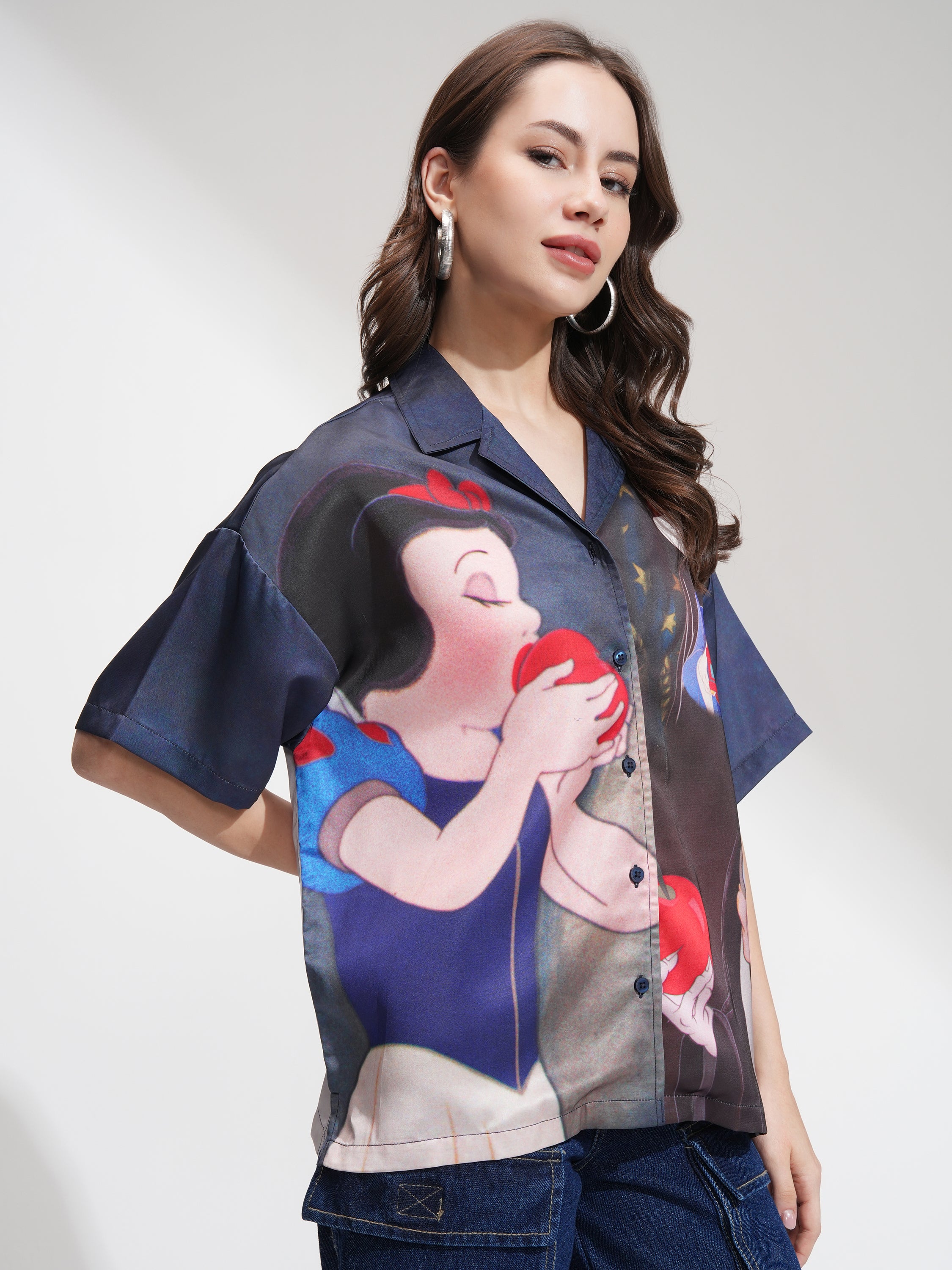 Disney By Tokyo Talkies Women Blue Snow White And Evil Queen Printed Casual Shirt - Blue - Image 6