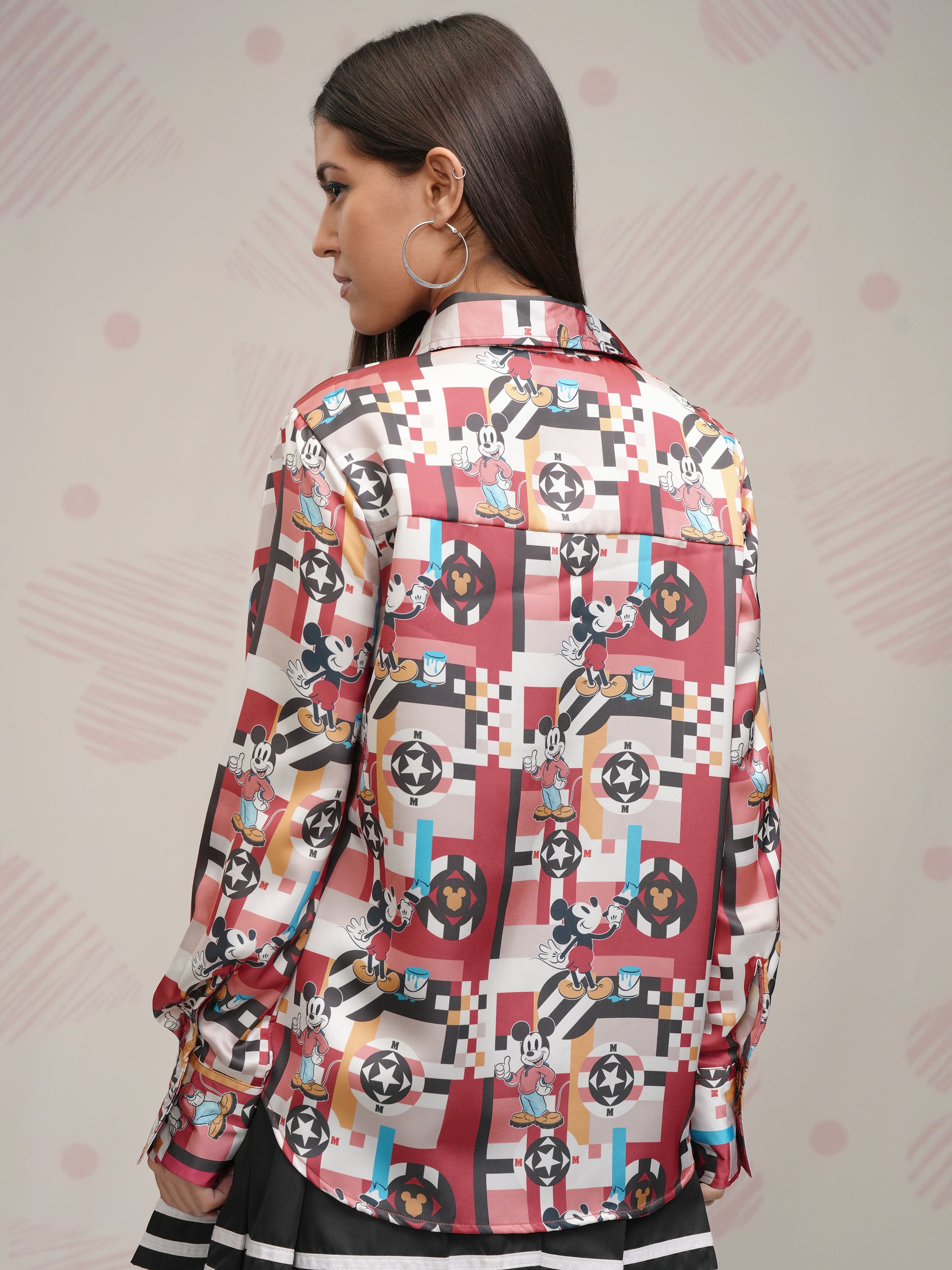 Disney By Tokyo Talkies Women Maroon Mickey Mouse Printed Casual Shirt - Maroon - Image 3