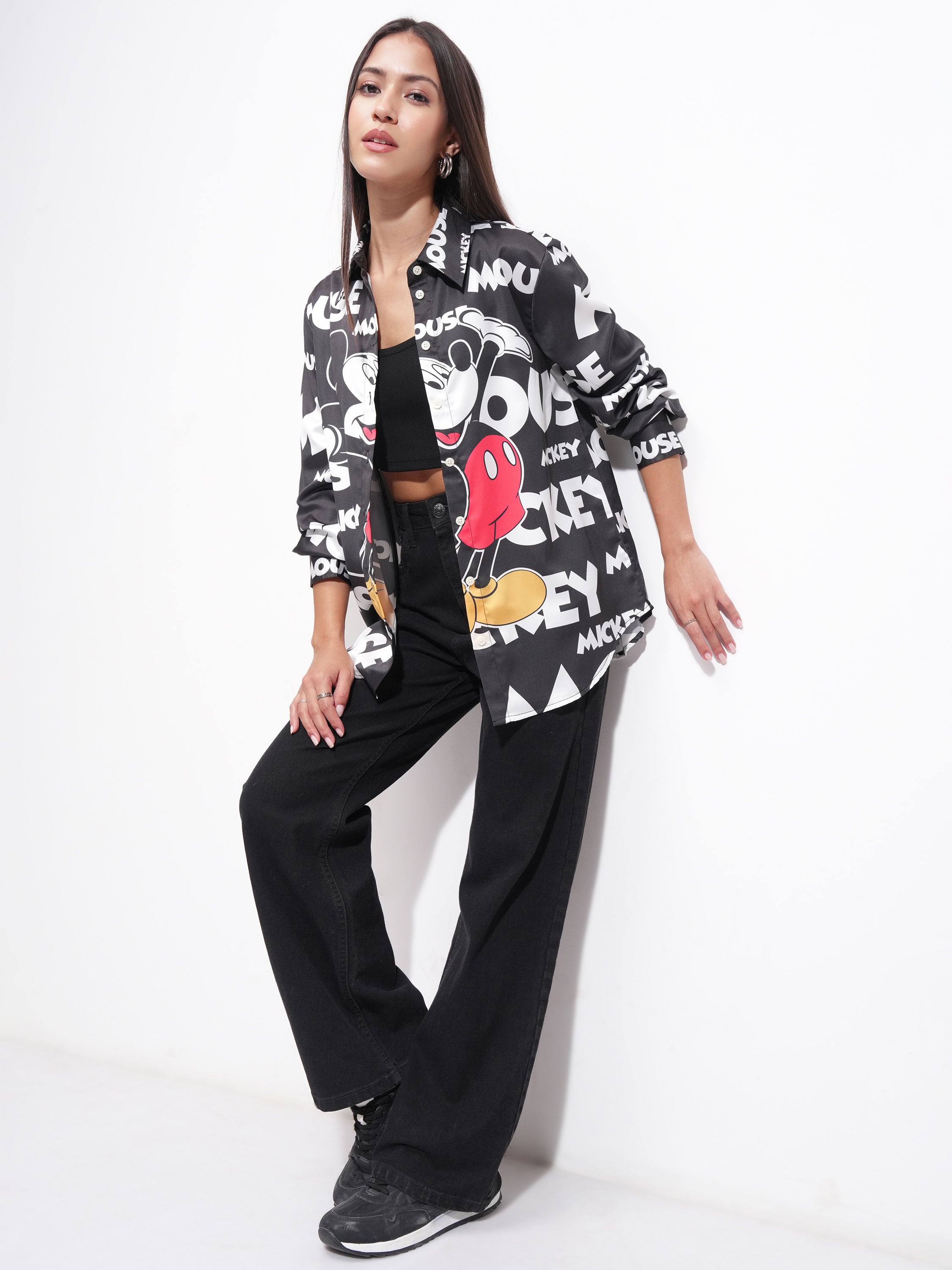Disney By Tokyo Talkies Women White Mickey Mouse Printed Casual Shirt - White - Image 2
