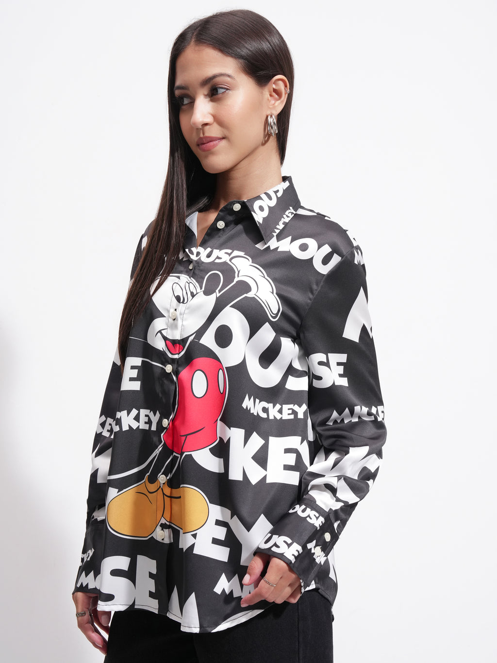 Disney By Tokyo Talkies Women White Mickey Mouse Printed Casual Shirt - White - Image 4