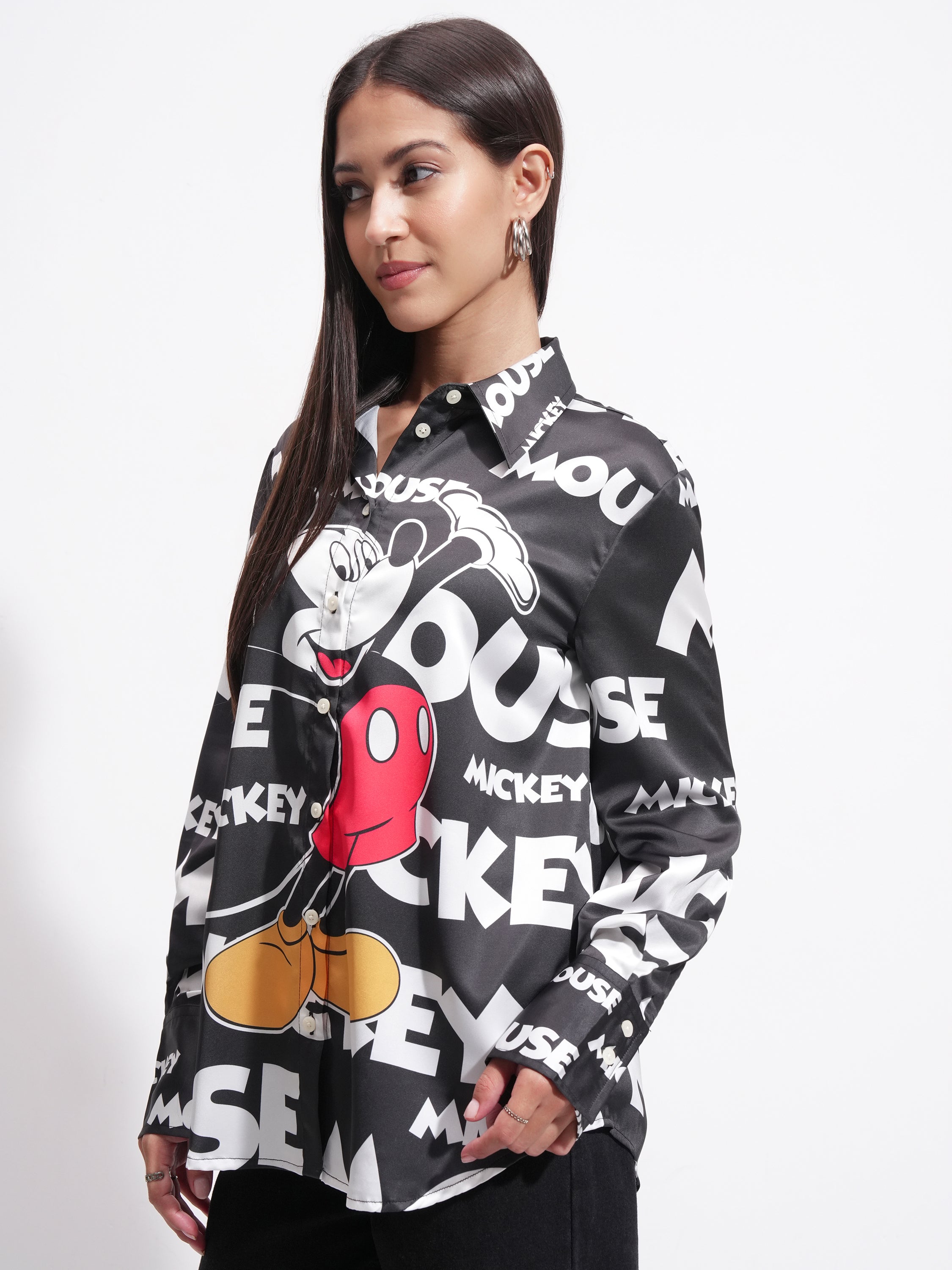 Disney By Tokyo Talkies Women White Mickey Mouse Printed Casual Shirt - White - Image 4