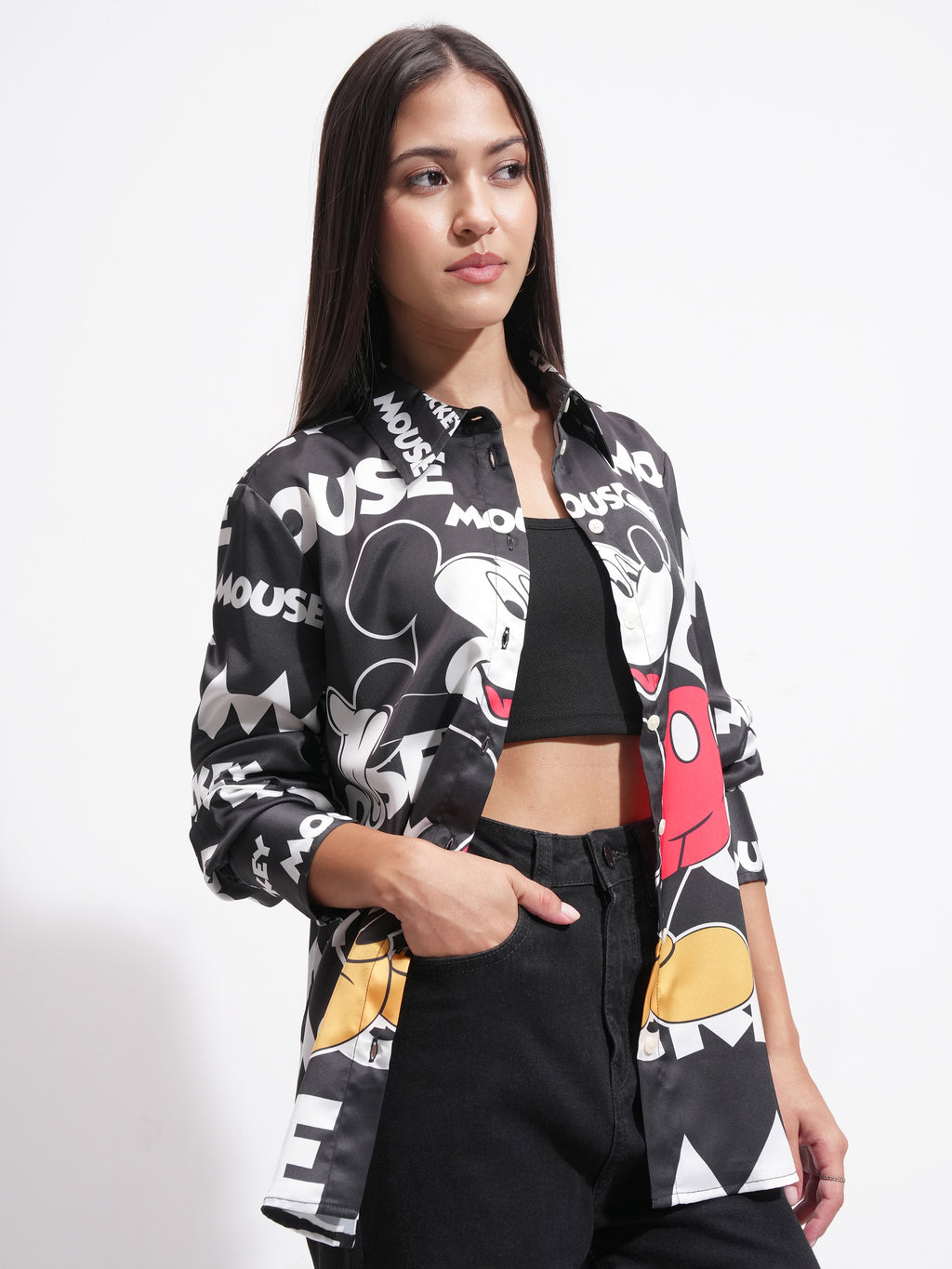 Disney By Tokyo Talkies Women White Mickey Mouse Printed Casual Shirt - White - Image 6