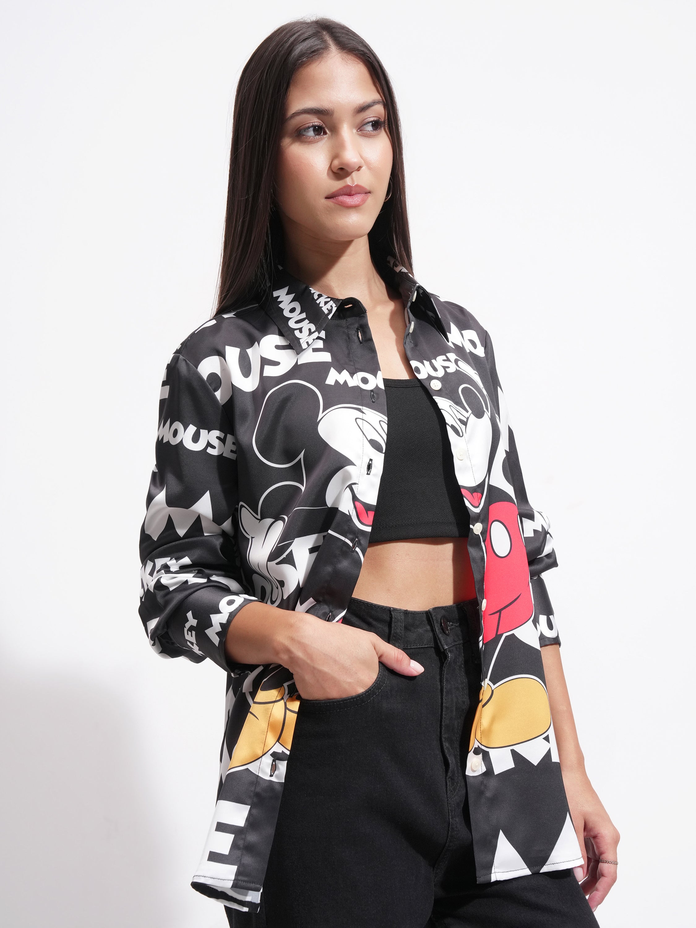 Disney By Tokyo Talkies Women White Mickey Mouse Printed Casual Shirt - White - Image 6