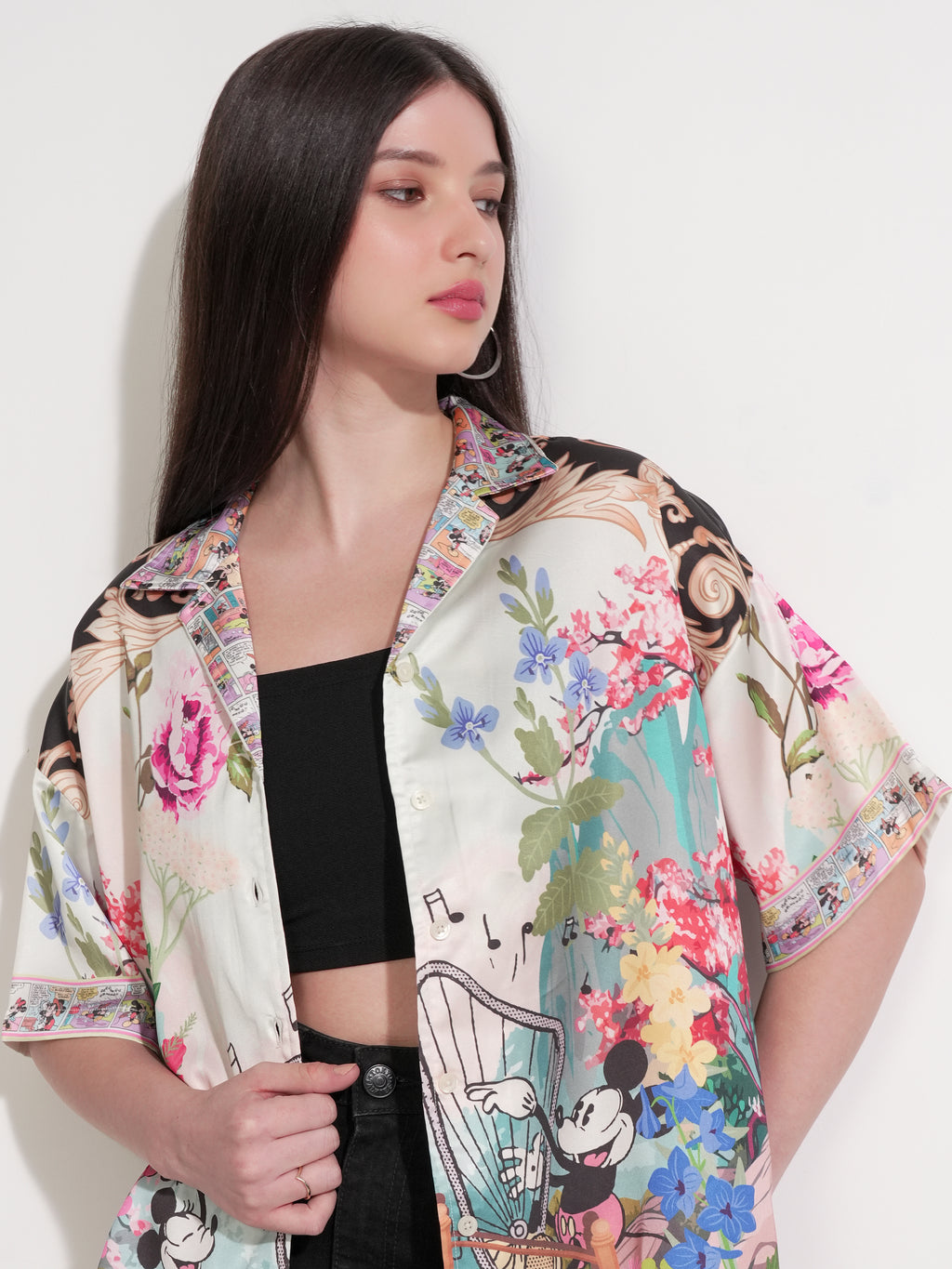 Disney By Tokyo Talkies Women White Mickey And Friends Printed Casual Shirt - White - Image 1