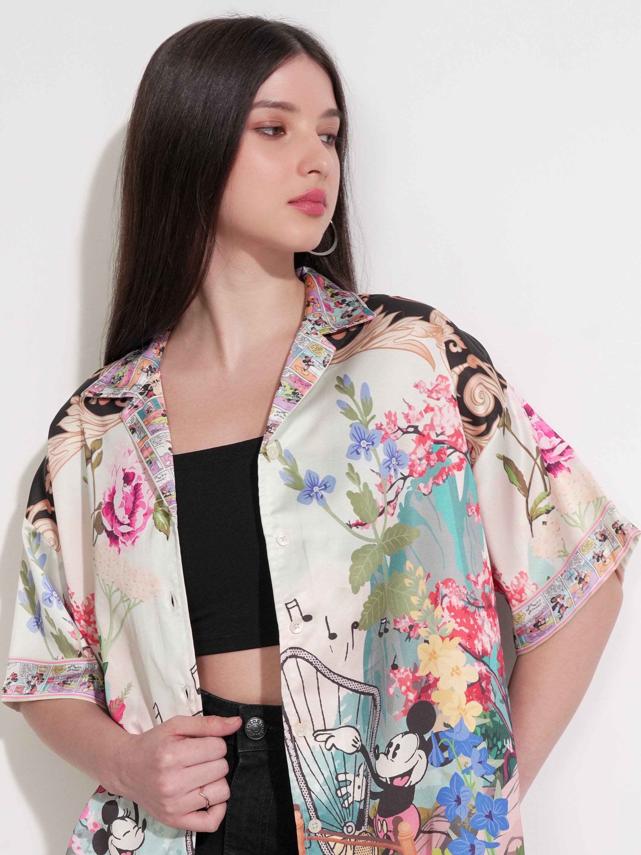 Disney By Tokyo Talkies Women White Mickey And Friends Printed Casual Shirt - White - Image 1