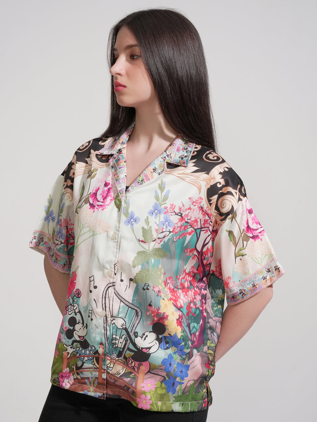 Disney By Tokyo Talkies Women White Mickey And Friends Printed Casual Shirt - White - Image 4
