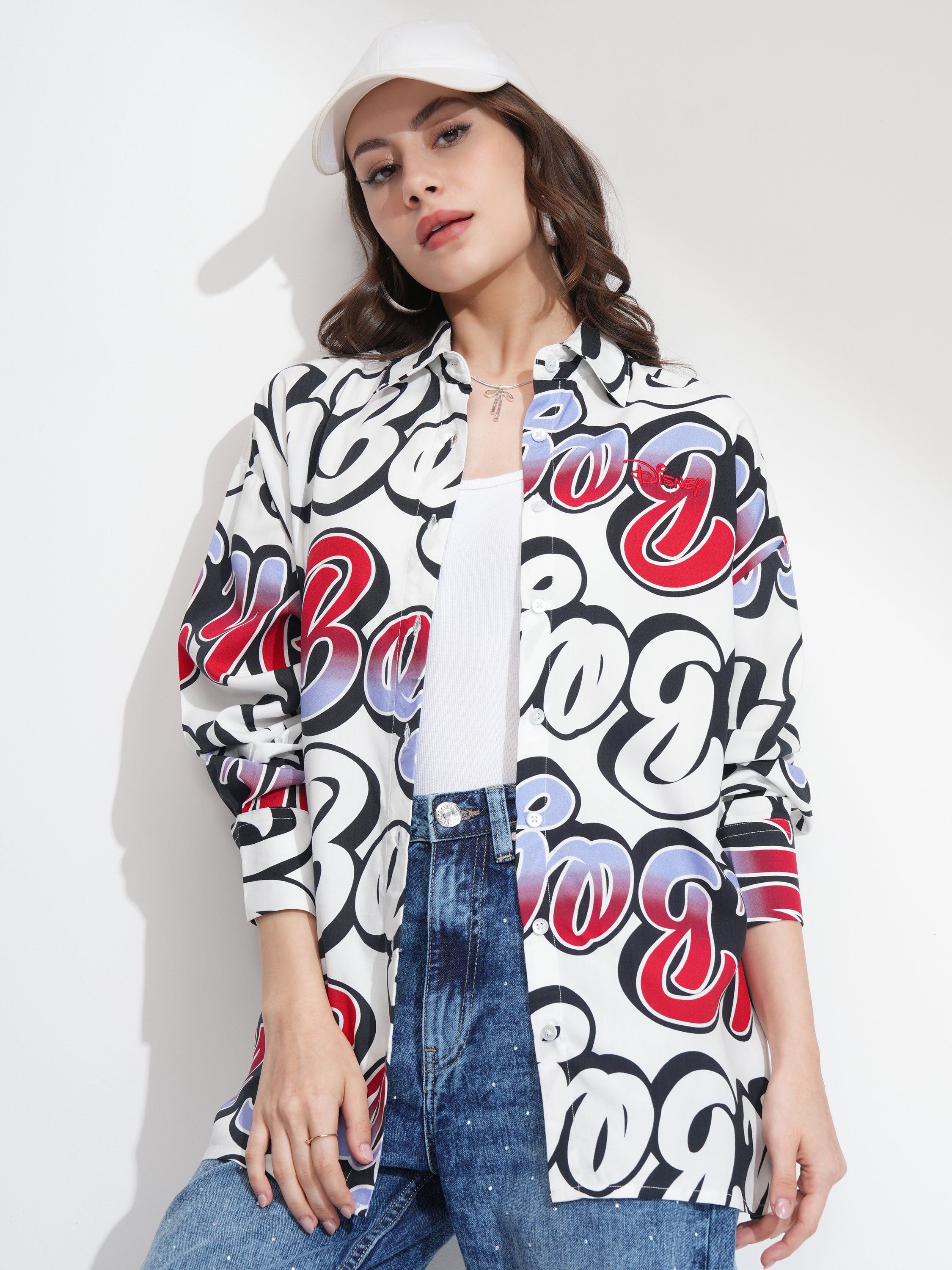 Disney By Tokyo Talkies Women White Mickey Verbiage Printed Casual Shirt - White - Image 1