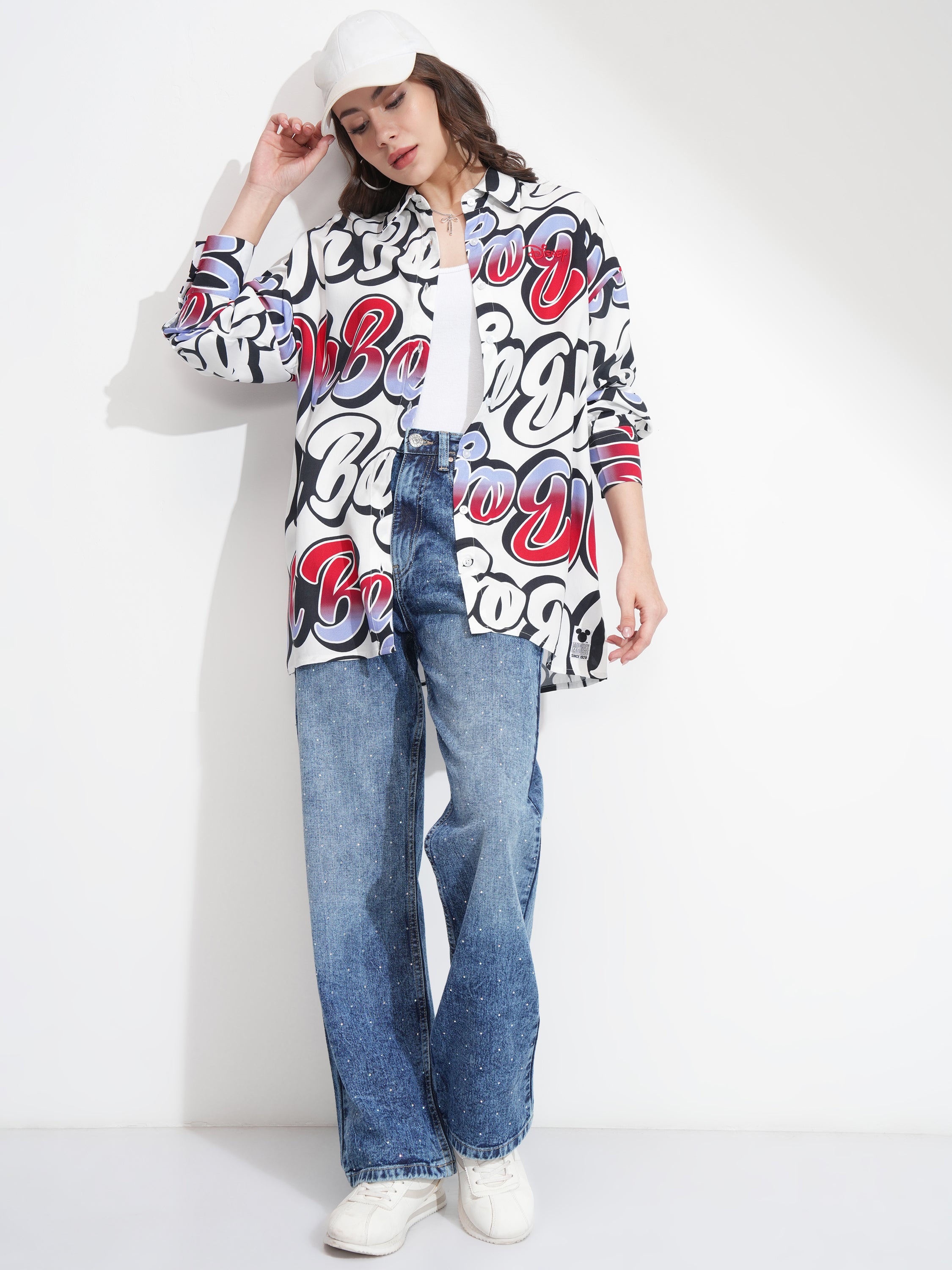 Disney By Tokyo Talkies Women White Mickey Verbiage Printed Casual Shirt - White - Image 2