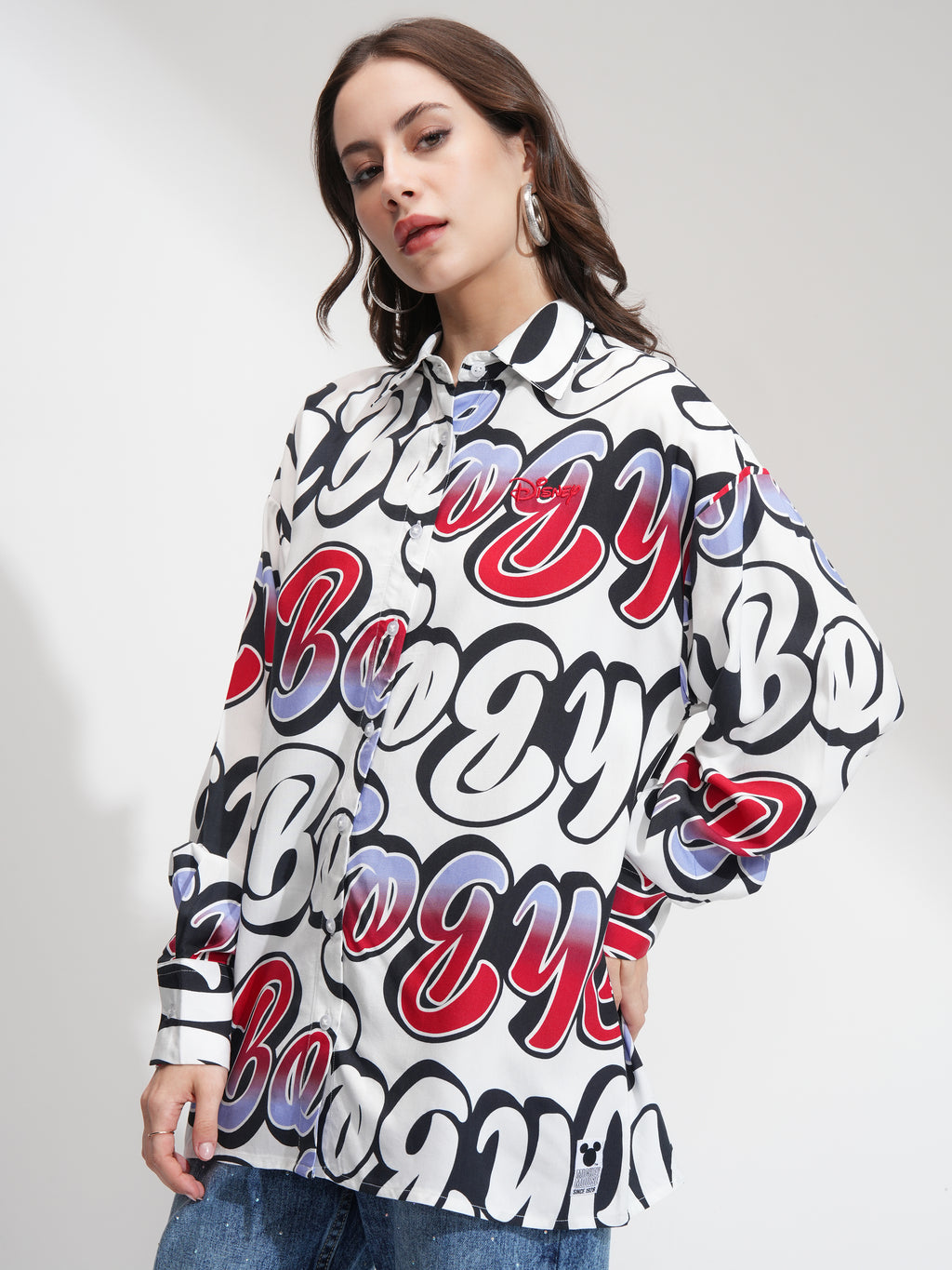 Disney By Tokyo Talkies Women White Mickey Verbiage Printed Casual Shirt - White - Image 4