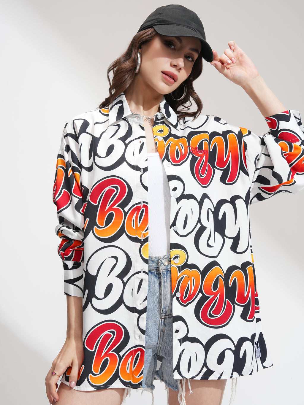 Disney By Tokyo Talkies Women Orange Mickey Verbiage Printed Casual Shirt - Orange - Image 1