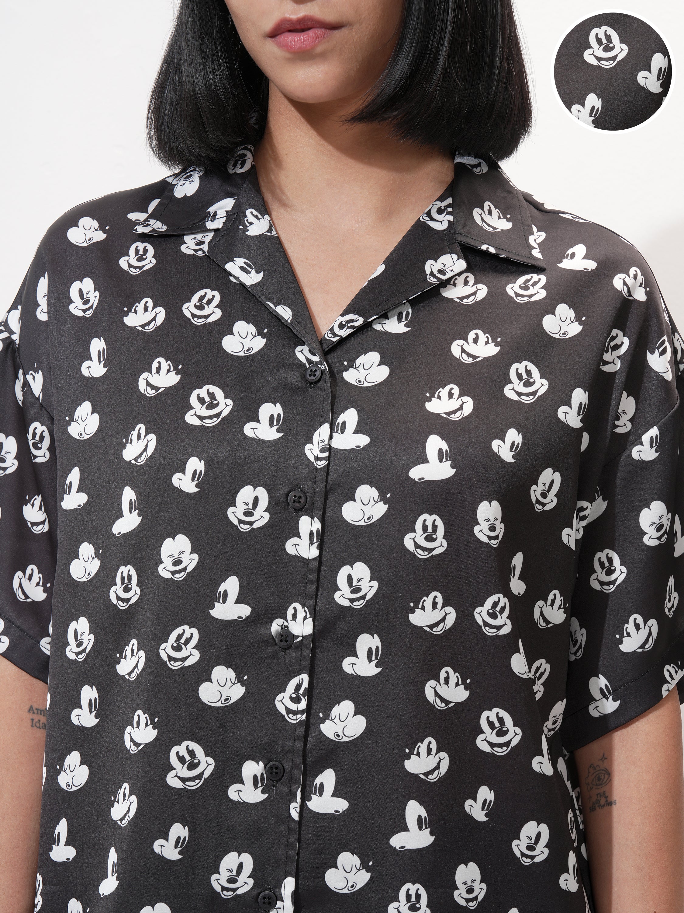 Disney By Tokyo Talkies Women Black Mickey Mouse Printed Casual Shirt - Black - Image 5