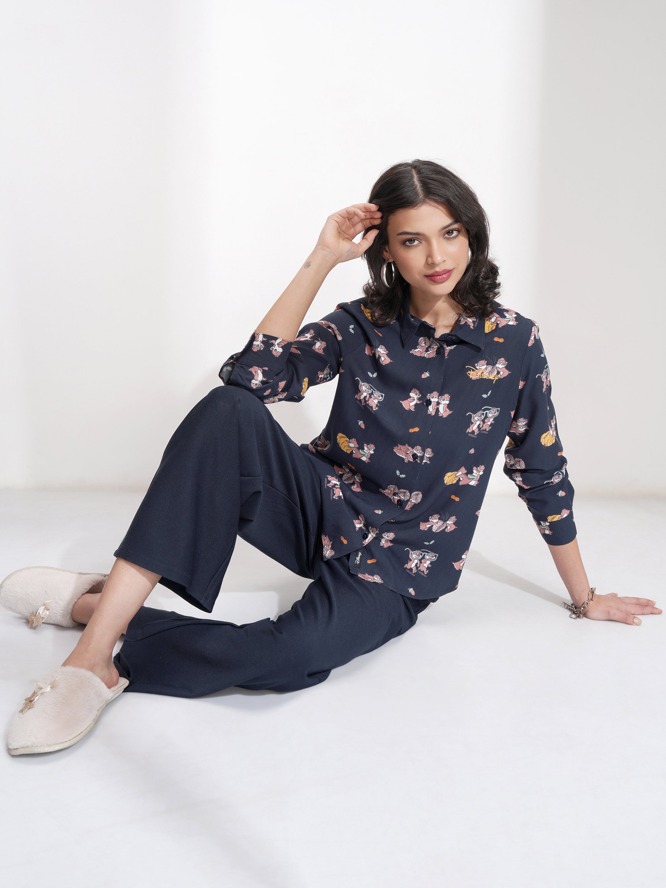 Disney By Tokyo Talkies Women Navy Blue Chip And Dale Printed Casual Shirt - Navy Blue - Image 2