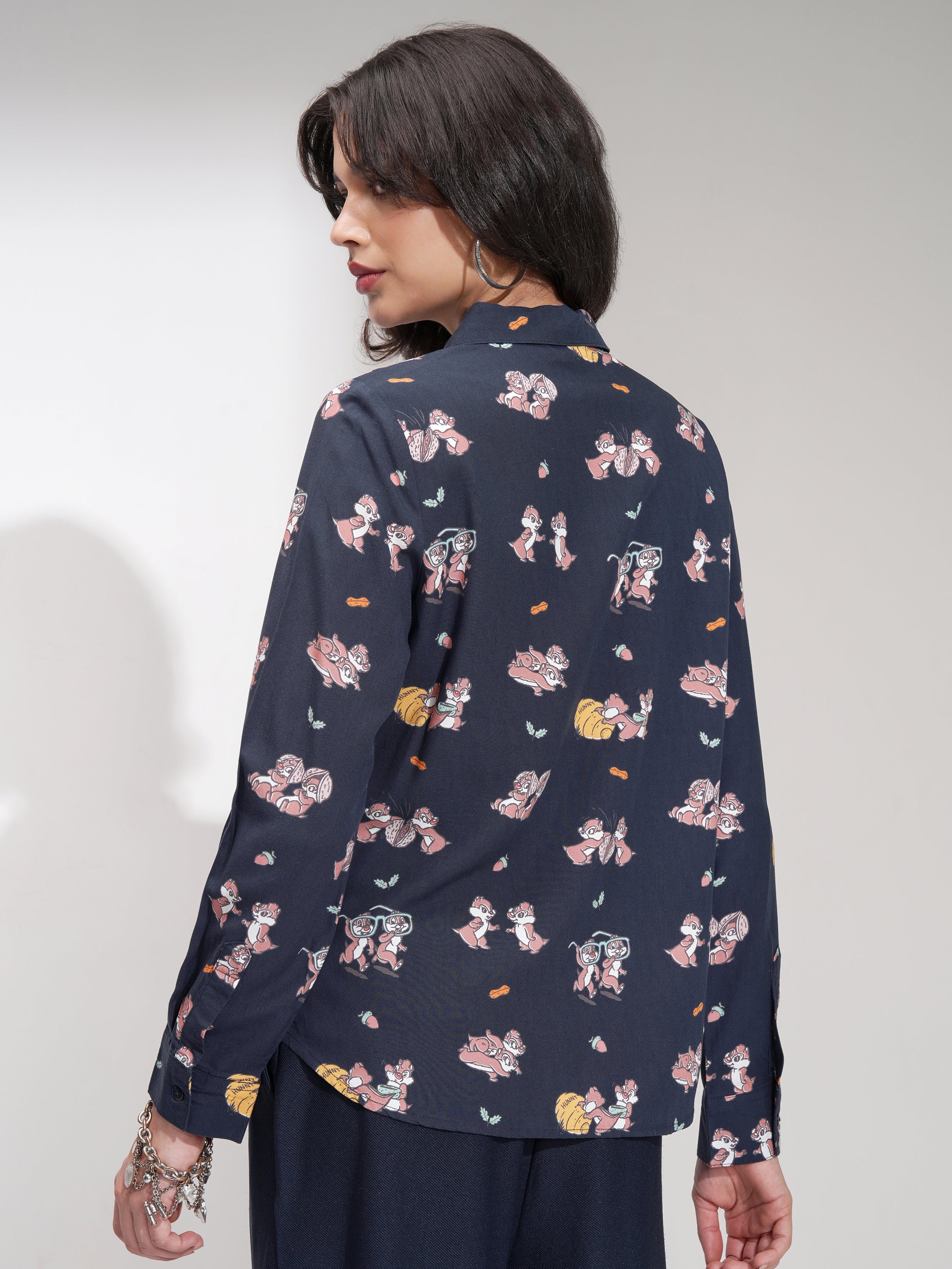 Disney By Tokyo Talkies Women Navy Blue Chip And Dale Printed Casual Shirt - Navy Blue - Image 3