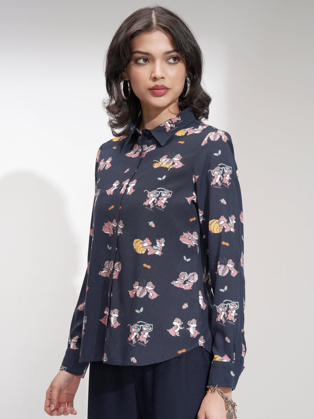 Disney By Tokyo Talkies Women Navy Blue Chip And Dale Printed Casual Shirt - Navy Blue - Image 4