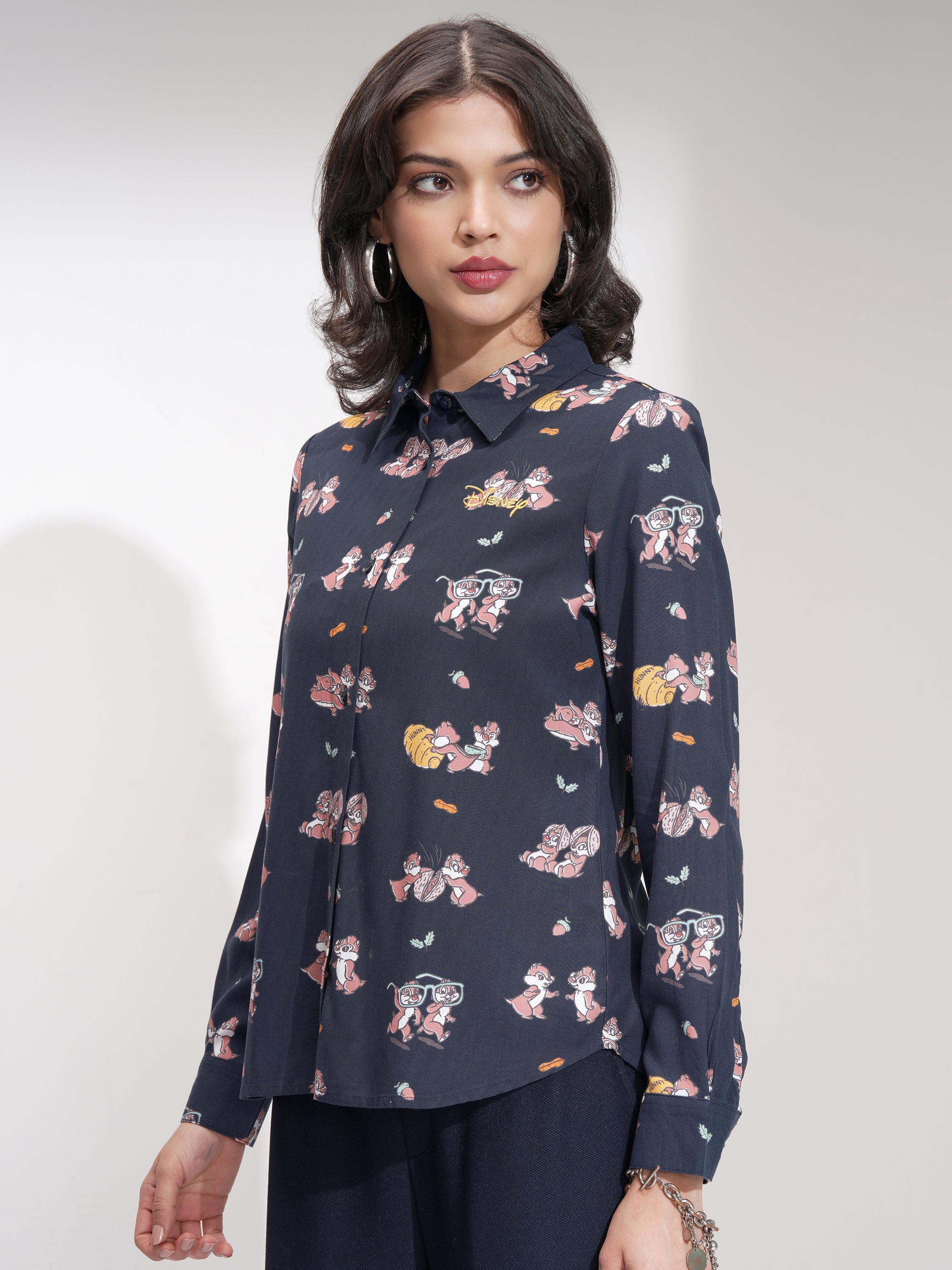 Disney By Tokyo Talkies Women Navy Blue Chip And Dale Printed Casual Shirt - Navy Blue - Image 4