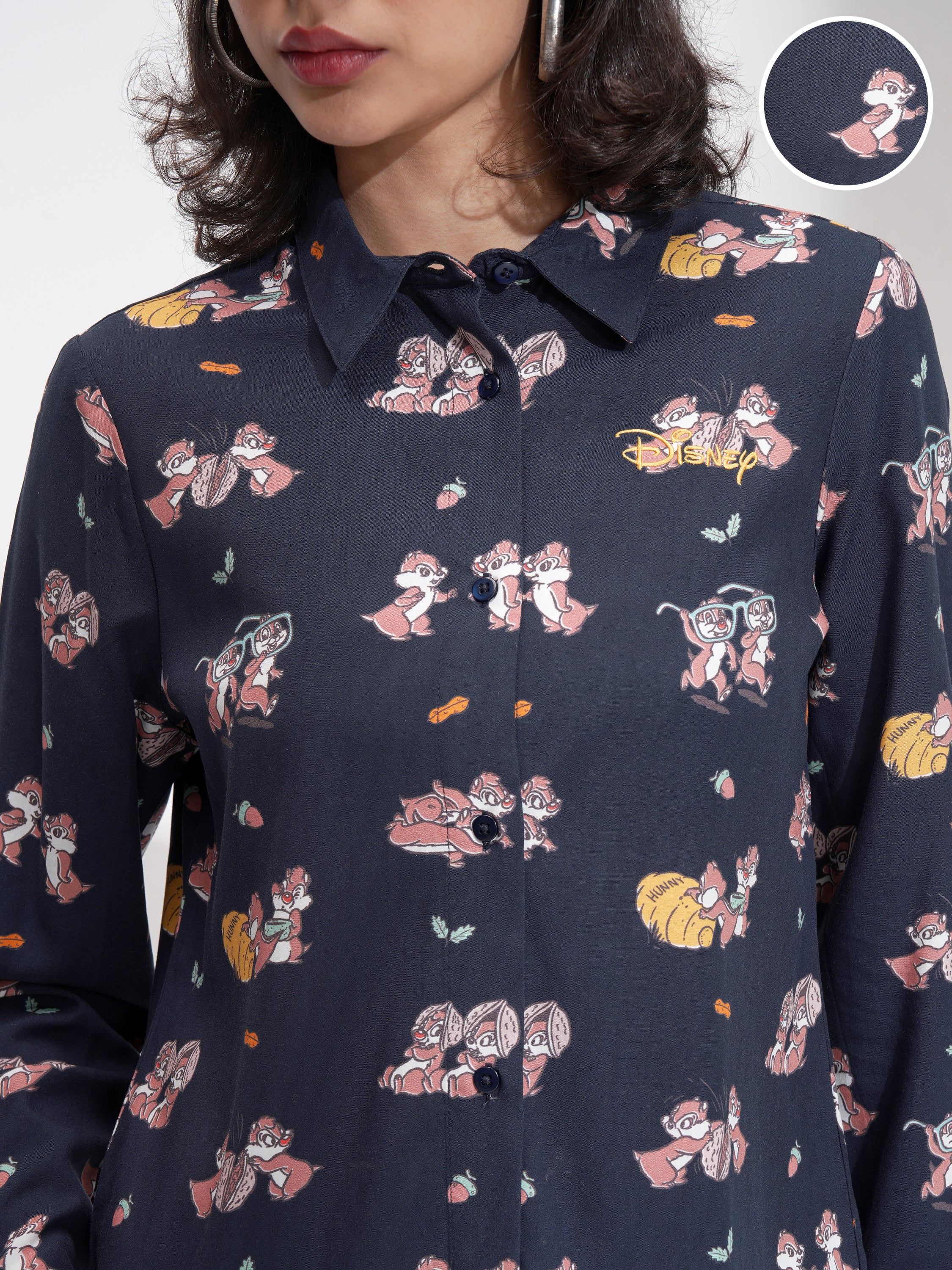 Disney By Tokyo Talkies Women Navy Blue Chip And Dale Printed Casual Shirt - Navy Blue - Image 5